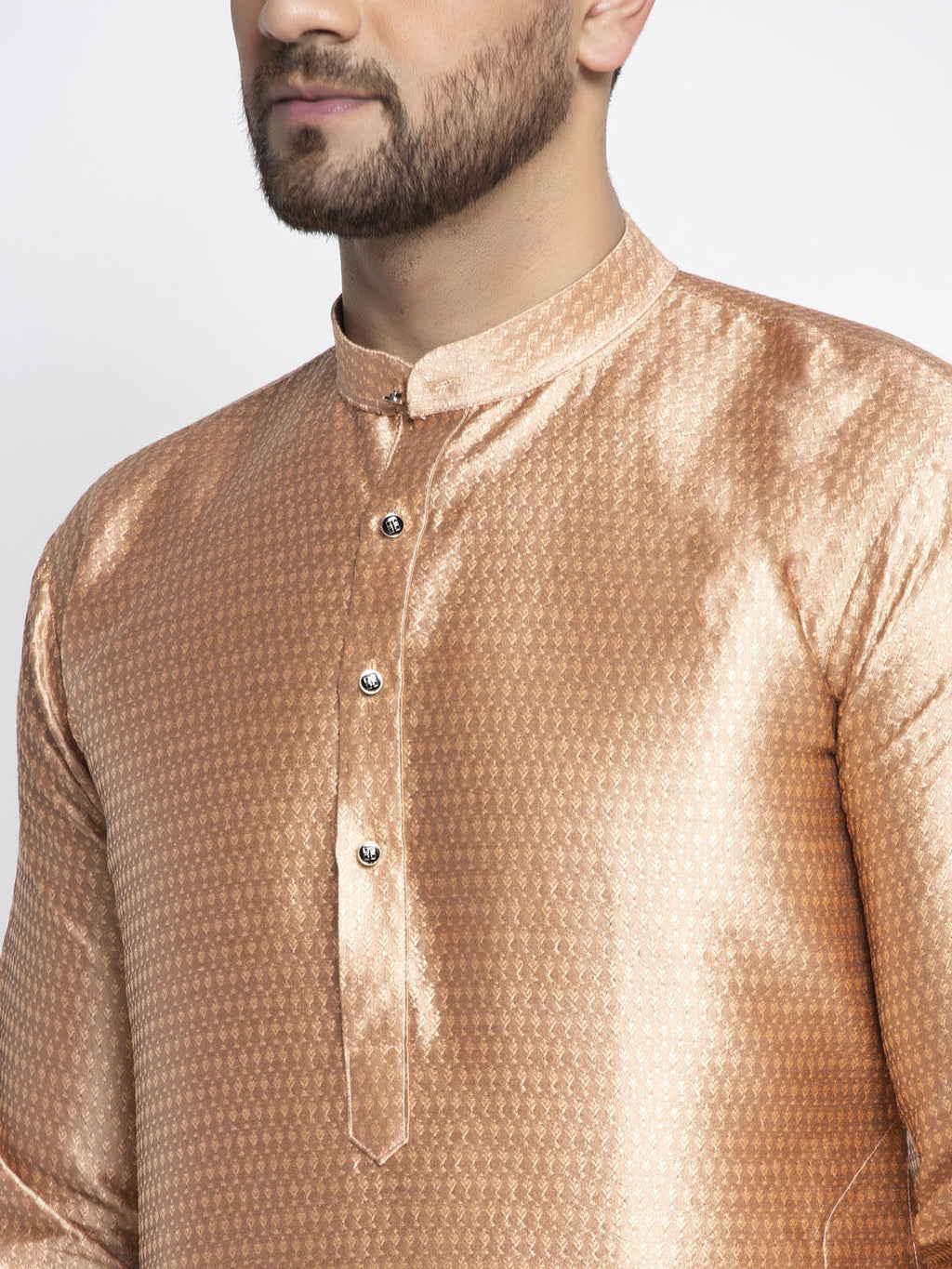 Jompers Men Bronze & White Woven Design Kurta with Pyjamas | Grocsy