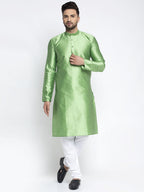 Jompers Men Green & White Woven Design Kurta with Pyjamas | Grocsy