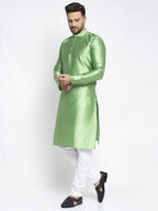 Jompers Men Green & White Woven Design Kurta with Pyjamas | Grocsy