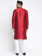 Jompers Men Maroon & White Woven Design Kurta with Pyjamas | Grocsy