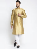 Jompers Men Mustard & White Woven Design Kurta with Pyjamas | Grocsy