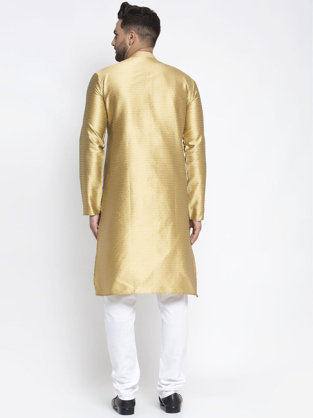 Jompers Men Mustard & White Woven Design Kurta with Pyjamas | Grocsy