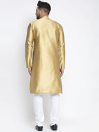 Jompers Men Mustard & White Woven Design Kurta with Pyjamas | Grocsy