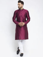 Jompers Men Purple & White Woven Design Kurta with Pyjamas | Grocsy