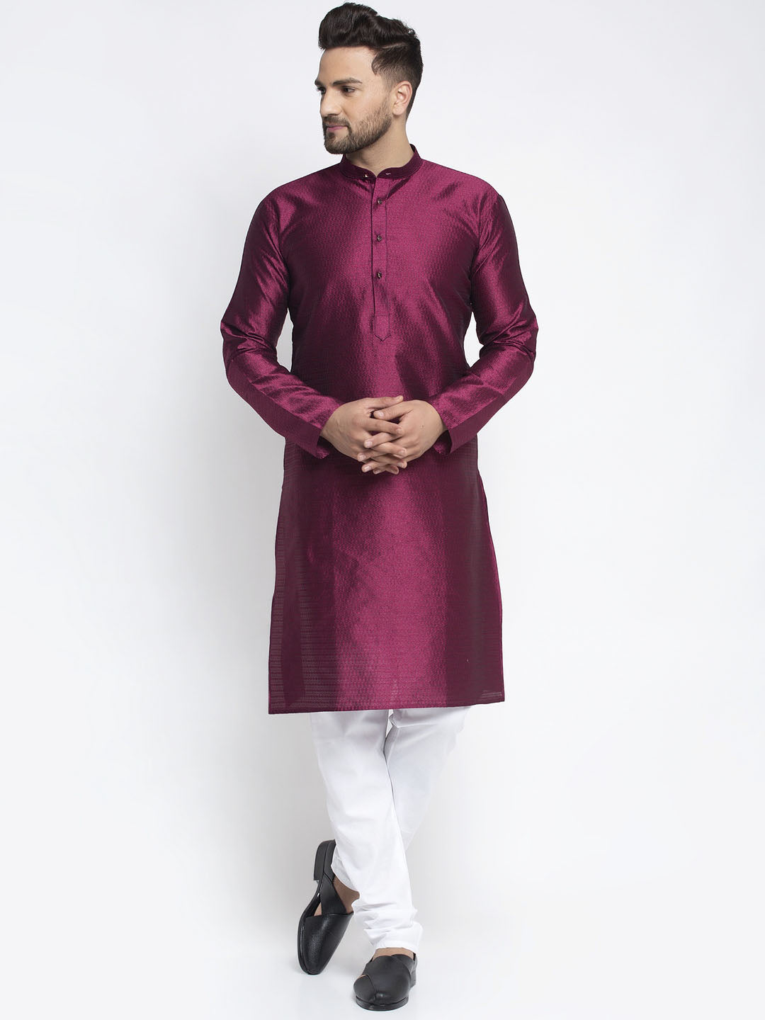 Jompers Men Purple & White Woven Design Kurta with Pyjamas | Grocsy