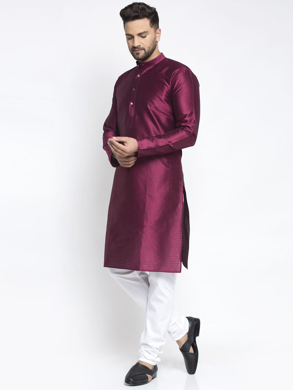 Jompers Men Purple & White Woven Design Kurta with Pyjamas | Grocsy
