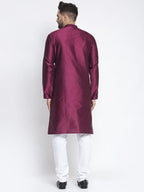Jompers Men Purple & White Woven Design Kurta with Pyjamas | Grocsy