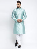 Jompers Men Sky Blue & White Woven Design Kurta with Pyjamas | Grocsy