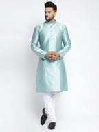 Jompers Men Sky Blue & White Woven Design Kurta with Pyjamas | Grocsy
