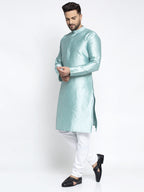 Jompers Men Sky Blue & White Woven Design Kurta with Pyjamas | Grocsy
