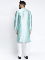 Jompers Men Sky Blue & White Woven Design Kurta with Pyjamas | Grocsy