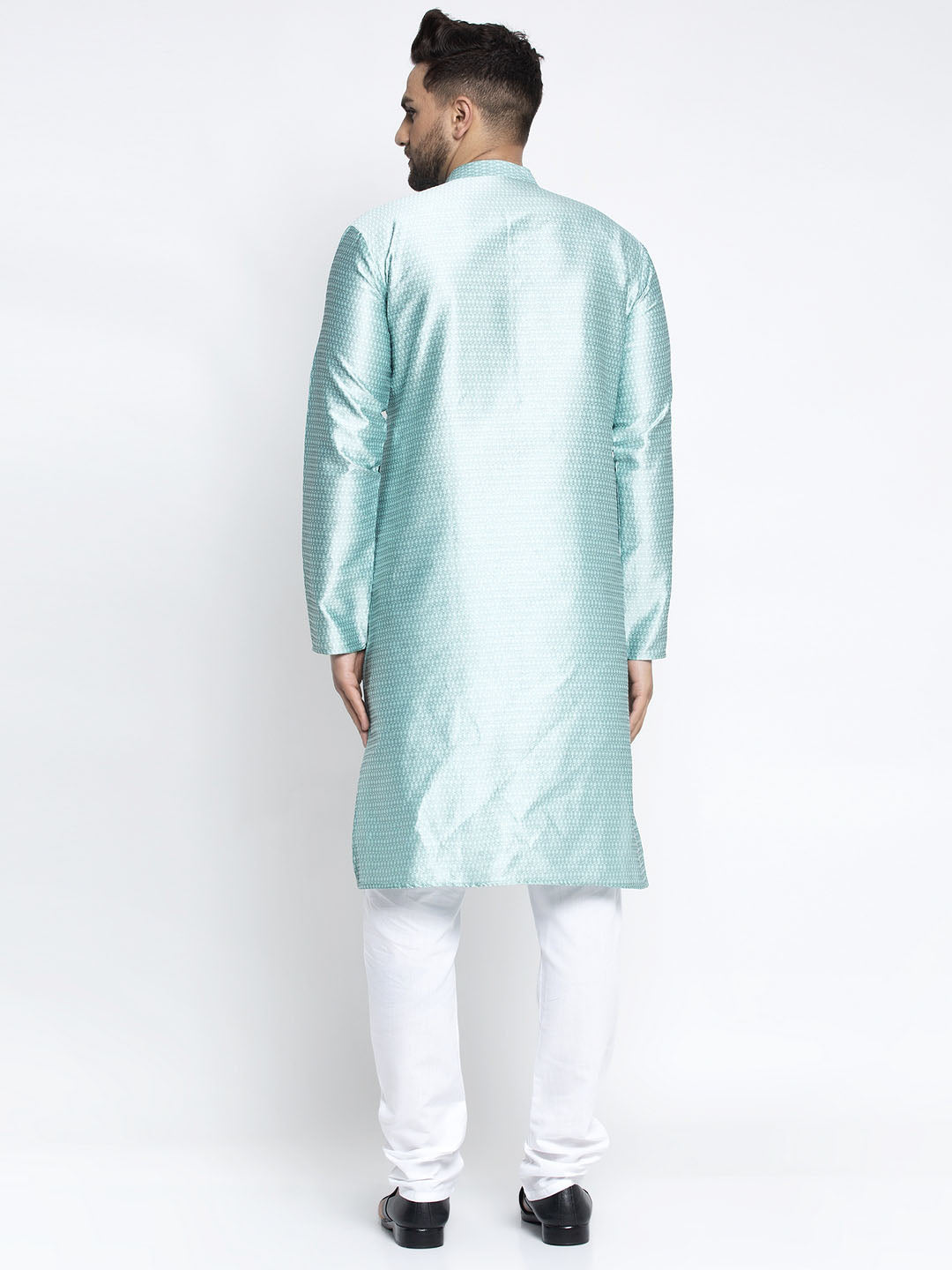 Jompers Men Sky Blue & White Woven Design Kurta with Pyjamas | Grocsy
