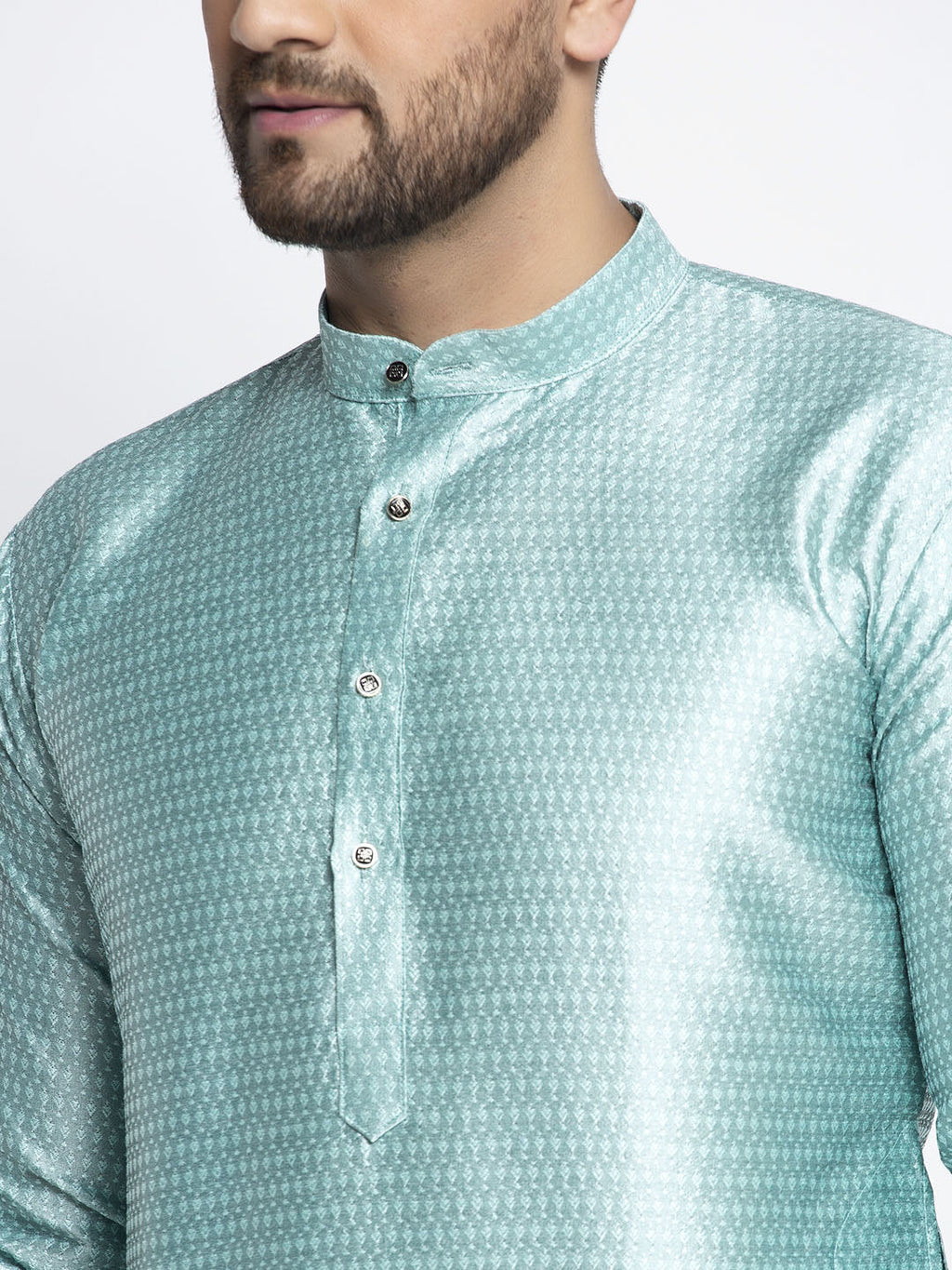 Jompers Men Sky Blue & White Woven Design Kurta with Pyjamas | Grocsy