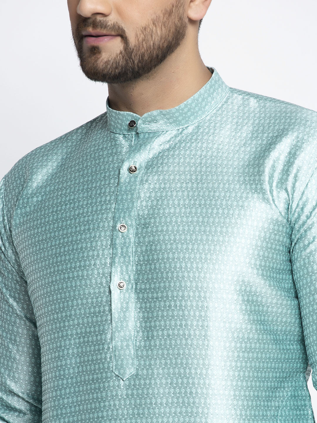 Jompers Men Sky Blue & White Woven Design Kurta with Pyjamas | Grocsy