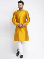 Jompers Men Yellow & White Woven Design Kurta with Pyjamas | Grocsy