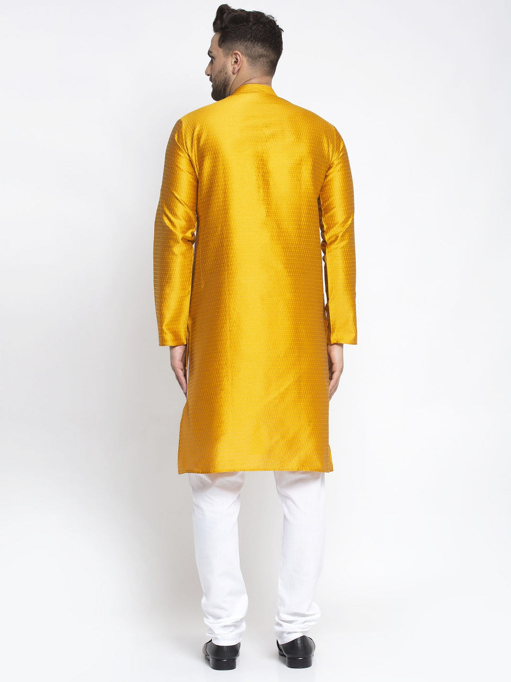 Jompers Men Yellow & White Woven Design Kurta with Pyjamas | Grocsy
