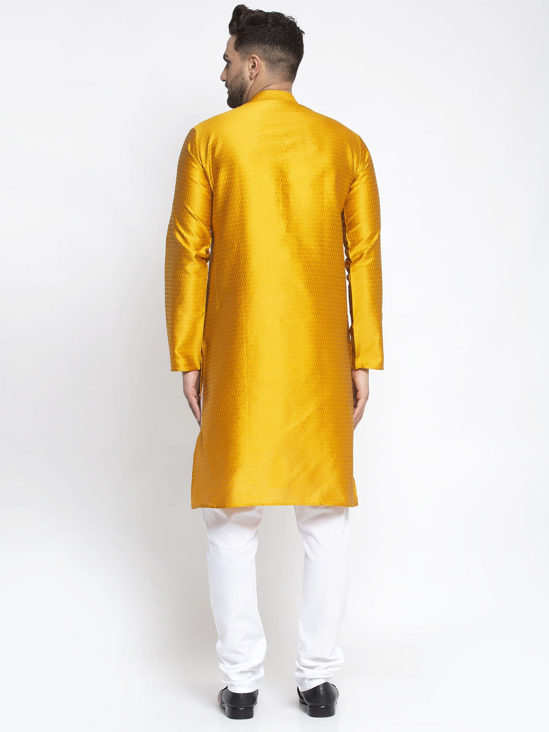Jompers Men Yellow & White Woven Design Kurta with Pyjamas | Grocsy