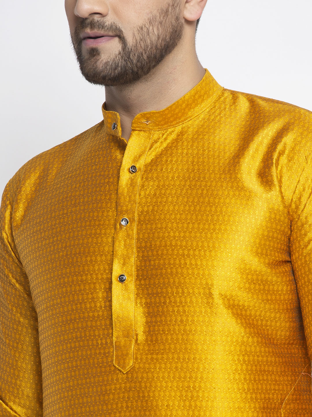 Jompers Men Yellow & White Woven Design Kurta with Pyjamas | Grocsy