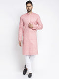 Jompers Men Pink & White Self Design Kurta with Pyjamas | Grocsy