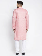 Jompers Men Pink & White Self Design Kurta with Pyjamas | Grocsy