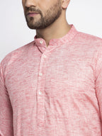 Jompers Men Pink & White Self Design Kurta with Pyjamas | Grocsy