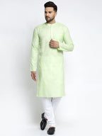Jompers Men Green & White Self Design Kurta with Pyjamas | Grocsy
