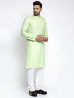 Jompers Men Green & White Self Design Kurta with Pyjamas | Grocsy