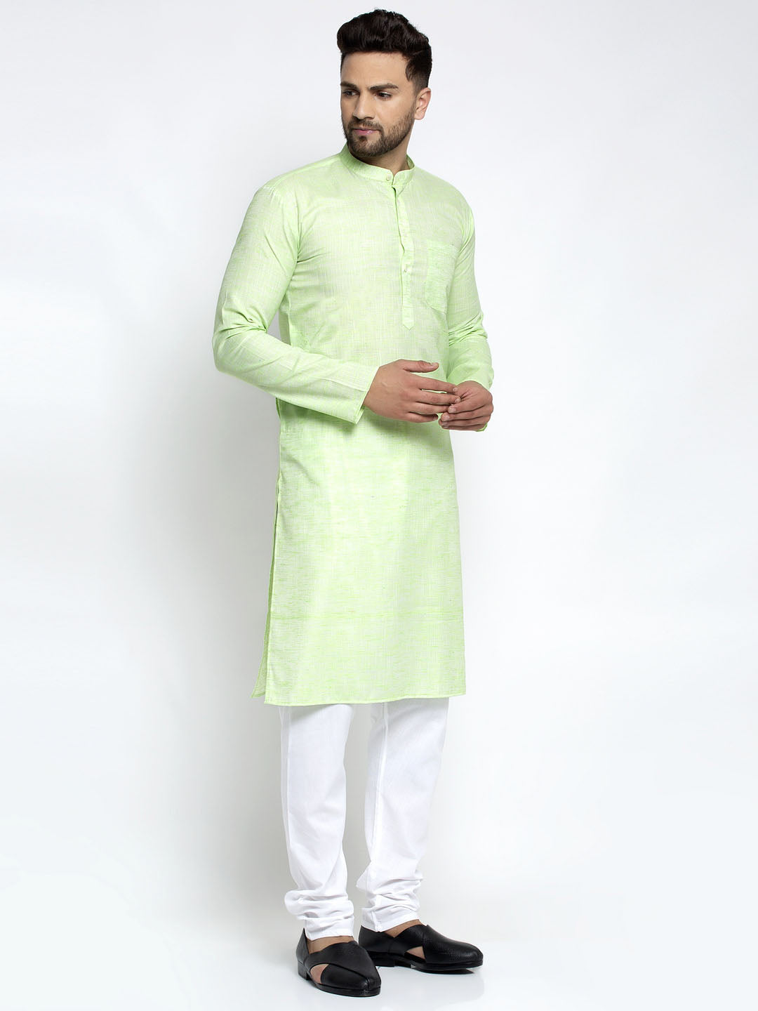 Jompers Men Green & White Self Design Kurta with Pyjamas | Grocsy