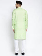 Jompers Men Green & White Self Design Kurta with Pyjamas | Grocsy