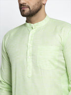 Jompers Men Green & White Self Design Kurta with Pyjamas | Grocsy