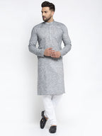 Jompers Men Grey & White Self Design Kurta with Pyjamas | Grocsy