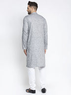 Jompers Men Grey & White Self Design Kurta with Pyjamas | Grocsy