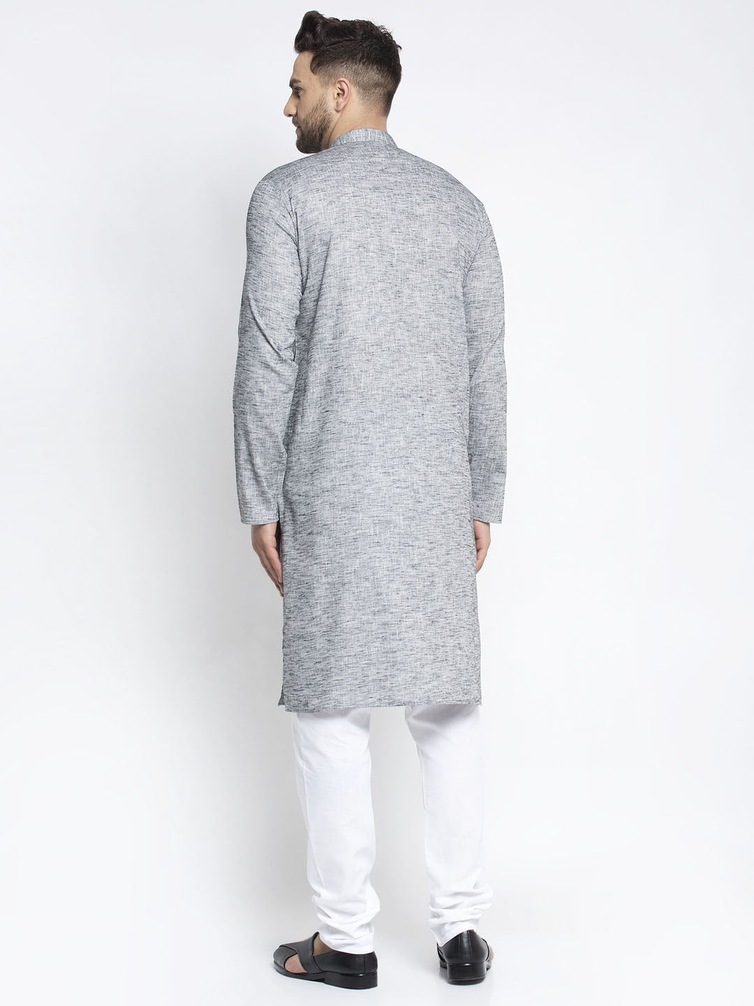 Jompers Men Grey & White Self Design Kurta with Pyjamas | Grocsy