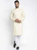 Jompers Men Lemon Yellow & White Self Design Kurta with Pyjamas | Grocsy