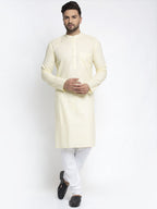 Jompers Men Lemon Yellow & White Self Design Kurta with Pyjamas | Grocsy