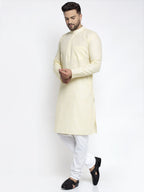 Jompers Men Lemon Yellow & White Self Design Kurta with Pyjamas | Grocsy