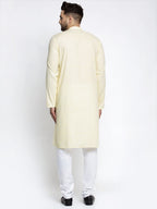 Jompers Men Lemon Yellow & White Self Design Kurta with Pyjamas | Grocsy