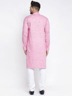 Jompers Men Pink And White Self Design Kurta with Pyjamas | Grocsy