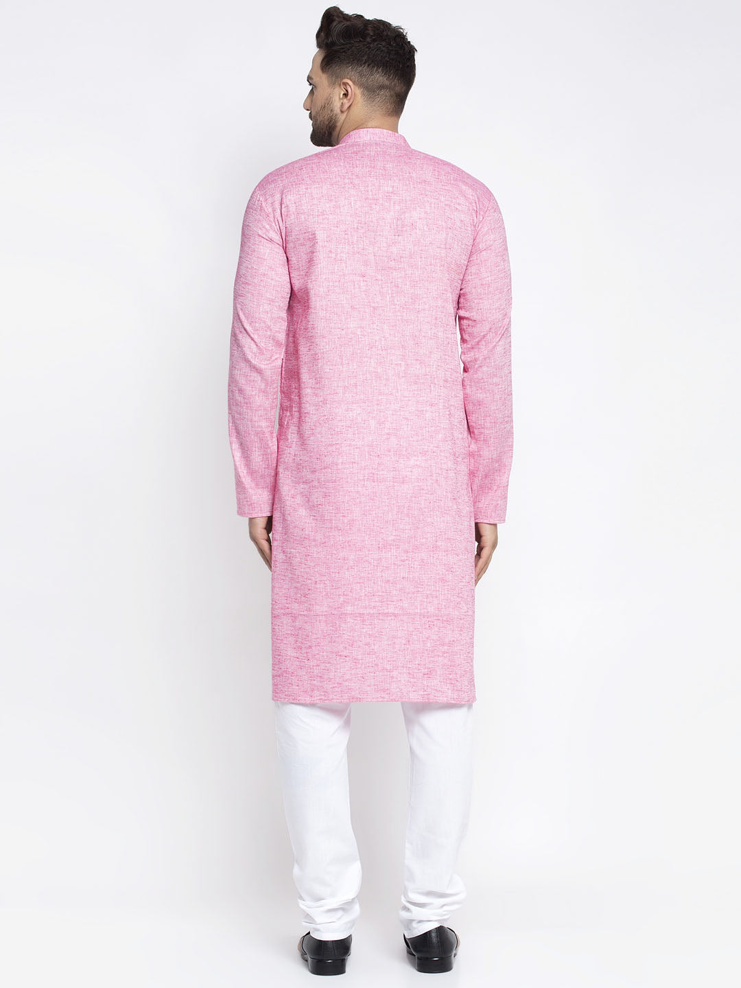 Jompers Men Pink And White Self Design Kurta with Pyjamas | Grocsy