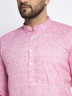 Jompers Men Pink And White Self Design Kurta with Pyjamas | Grocsy