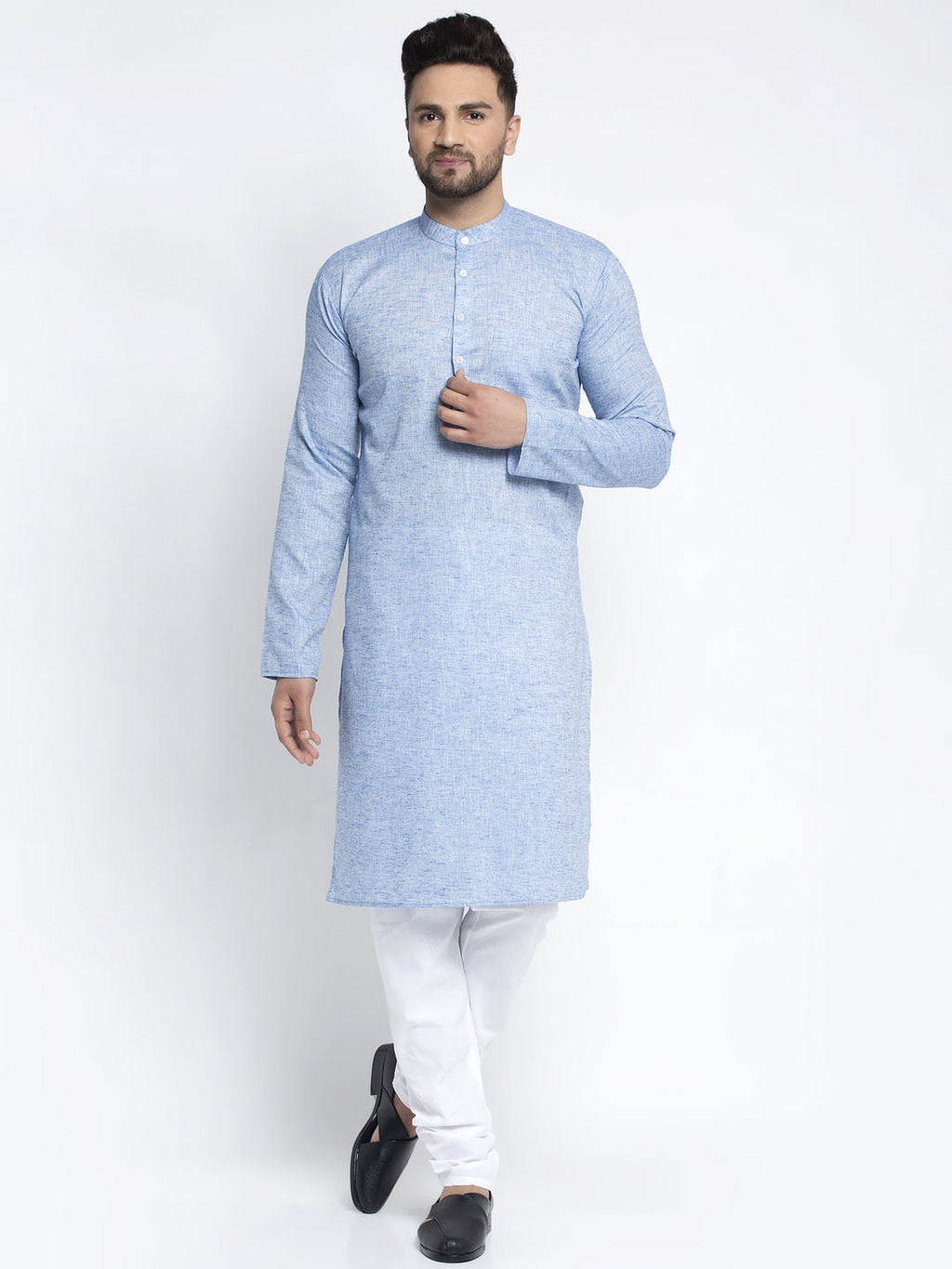 Jompers Men Blue & White Self Design Kurta with Pyjamas | Grocsy
