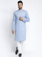 Jompers Men Blue & White Self Design Kurta with Pyjamas | Grocsy