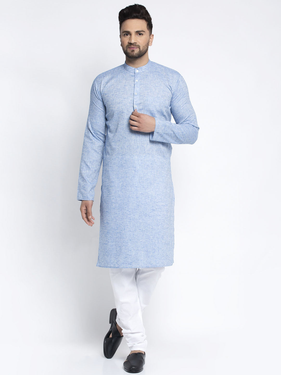 Jompers Men Blue & White Self Design Kurta with Pyjamas | Grocsy