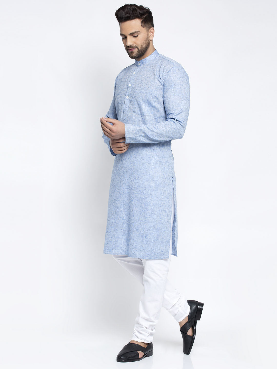 Jompers Men Blue & White Self Design Kurta with Pyjamas | Grocsy