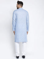 Jompers Men Blue & White Self Design Kurta with Pyjamas | Grocsy