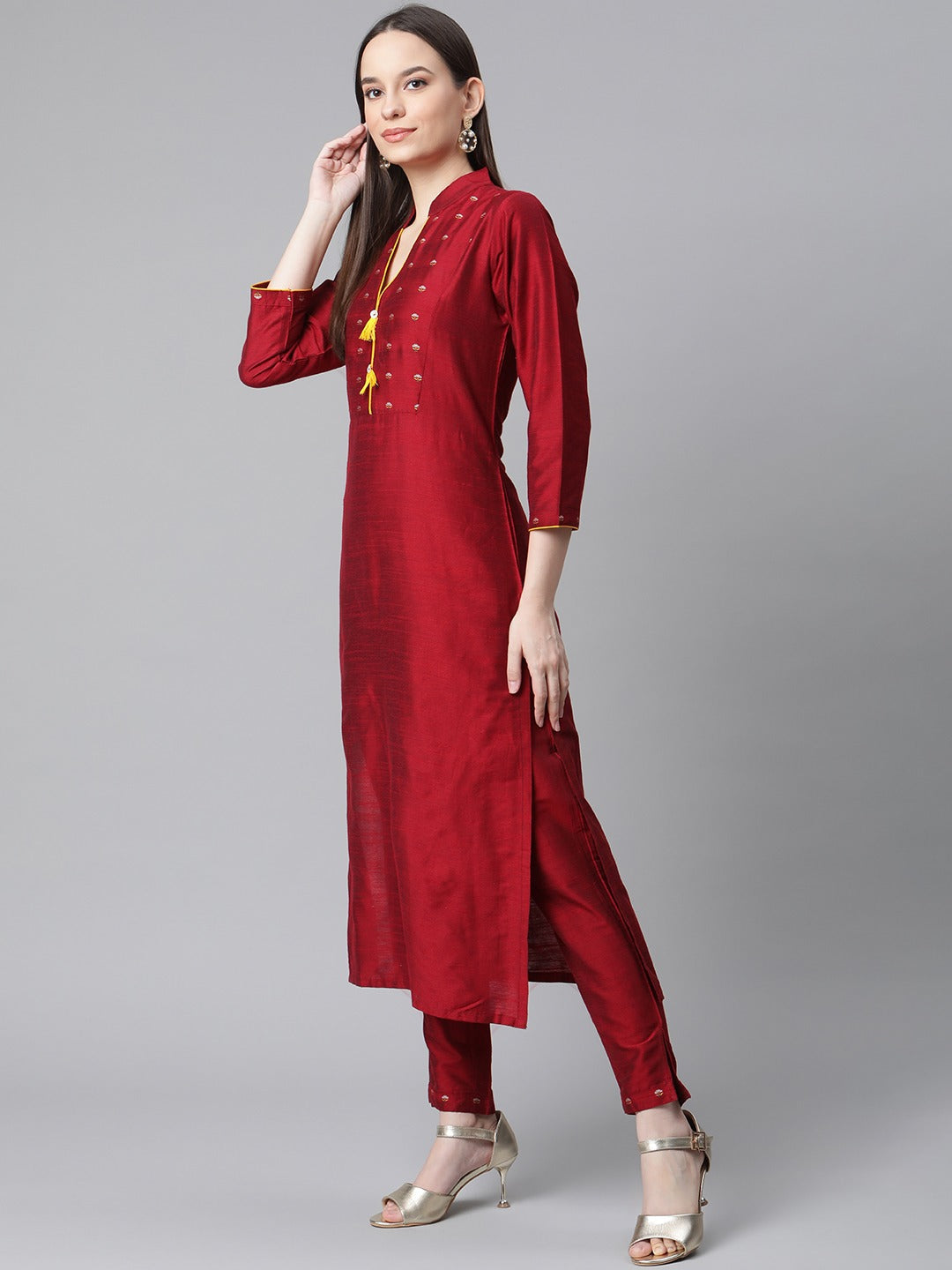 Jompers Women Maroon Regular Kurta with Trousers & With Dupatta (Maroon) | Grocsy