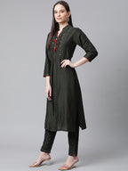 Jompers Women Green Regular Kurta with Trousers & With Dupatta (Green) | Grocsy