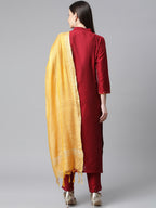 Jompers Women Maroon Regular Kurta with Trousers & With Dupatta (Maroon) | Grocsy