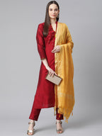 Jompers Women Maroon Regular Kurta with Trousers & With Dupatta (Maroon) | Grocsy