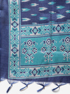Jompers Women Blue & Green Self-Striped Kurta with Trousers & Printed Art Silk Dupatta | Grocsy